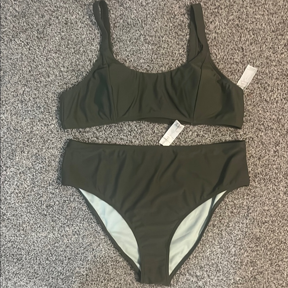 SHEIN Green Sporty Bikini Set with High-Waisted Bottoms